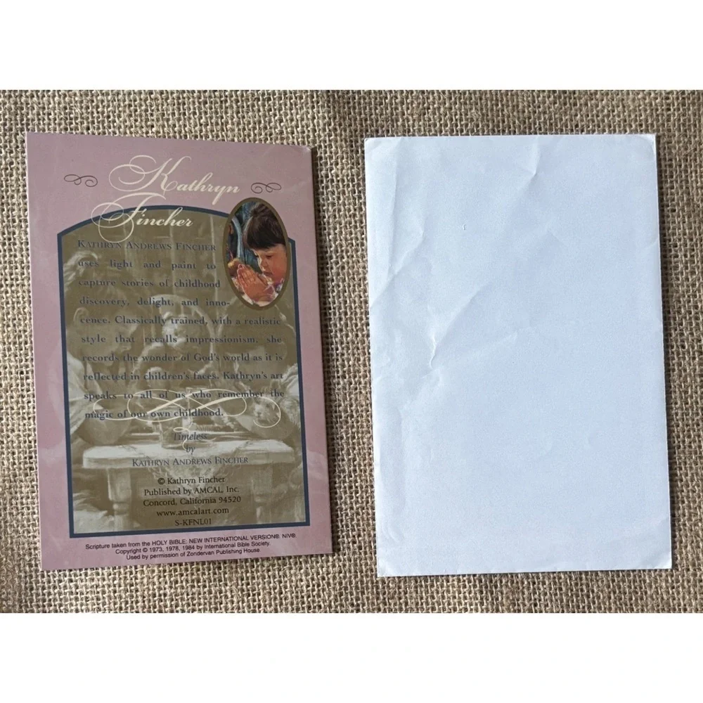 Vintage Kathryn Andrews Fincher Praying Child Note Card w Scripture Framable